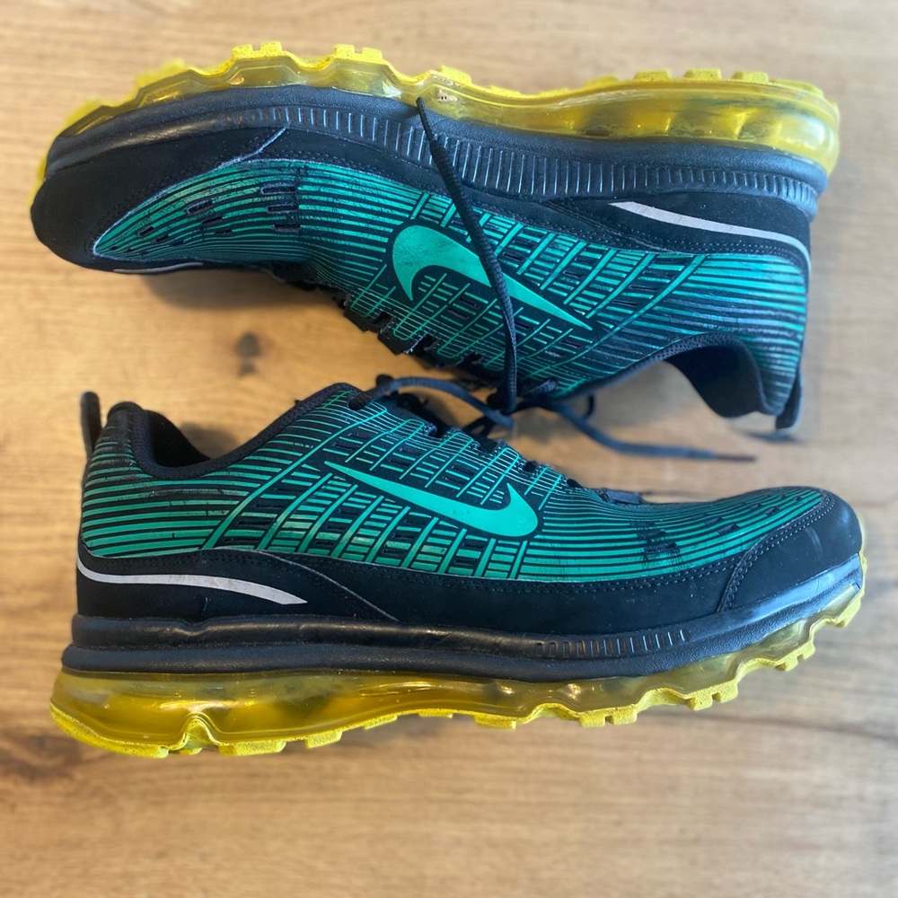 Nike Air Max 2006 Leather 13 Black Storm Green-Speed Yellow-Metal Men’s Shoes - Picture 9 of 9